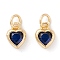 Brass inlaid Cubic Zirconia Pendants, with Jump Ring, Long-Lasting Plated, Heart, Real 18K Gold Plated, Blue, 9.5x7x3mm, Hole: 3.6mm