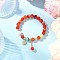 Natural Striped Agate Round Beaded Bracelets, Brass Micro Pave Cubic Zirconia Sun Charm Bracelets for Women, with Electroplate Non-magnetic Synthetic Hematite & Shell Pearl Bead, Red, Inner Diameter: 2 inch(5.2cm)