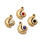 304 Stainless Steel Pave Rhinestone Charms, Moon with Sun Charms, Ion Plating(IP),  Real 18K Gold Plated, Mixed Color, 11.5x9.5x3.5mm, Hole: 1mm