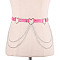 Heart Alloy Curb Chain with Imitation Leather Tassel Waist Chains, Platinum, Hot Pink, 1050mm