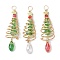 3Pcs 3 Colors Christmas Theme Copper Wired Glass Big Pendants, with Brass Beads, Christmas Tree, Golden, 54~55x15mm, Hole: 4mm, 1pc/color