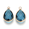 Glass Pendants, with Brass Findings, Faceted, teardrop, Light Gold, Dark Turquoise, 18x10.5x4.5mm, Hole: 1.8~2.3mm