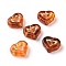 Acrylic Beads, Imitation Amber, Golden Metal Enlaced, Heart, Chocolate, 12.5x14.7x5mm, Hole: 1.8mm, about 61pcs/41g