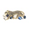 Cheetah Zinc Alloy Rhinestones Brooches, Black Diamond, 27.5x64.5mm