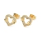 Brass Micro Pave Clear Cubic Zirconia Stud Earrings for Women, Hollow Heart with Butterfly, Real 18K Gold Plated, 10x12mm