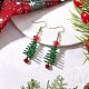 Серьги-подвески из латуни и стекла в форме рождественской елки с колокольчиком EJEW-JE06641-1