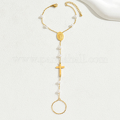 Браслеты из пластиковых звеньев с перстнями из нержавеющей стали 201 с жемчугом и крестом для женщин FB9386
