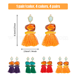 4 пара сережек-кисточек из двухцветного полиэстера&nbsp;EJEW-FI0001-86