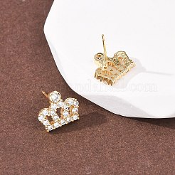 Серьги-гвоздики из латуни с микропаве и прозрачными кубическими циркониями в форме короны&nbsp;EJEW-H178-13G