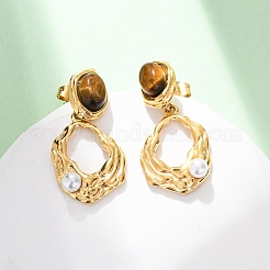 Серьги-гвоздики овальной формы из нержавеющей стали 304 с тигровым глазом&nbsp;EJEW-R027-02G