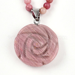 Ожерелья с подвеской в виде цветка из натурального родонита 4.5 мм NJEW-T016-04L