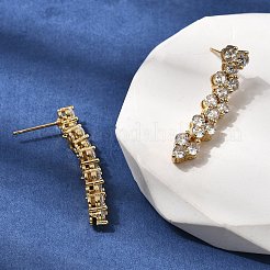 Плоские круглые серьги-гвоздики из латуни с микропаве и прозрачным фианитом&nbsp;EJEW-H180-12G