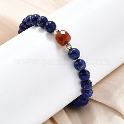 Круглые бусины из натурального лазурита и бусины из южного красного агата BJEW-Z101-01