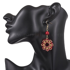 Серьги-подвески ручной работы из стеклянного бисера в виде цветов&nbsp;EJEW-MZ00679-02