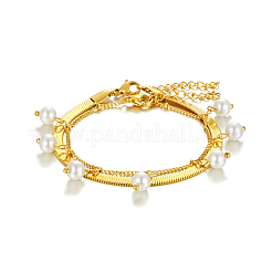 Модные двухслойные браслеты из нержавеющей стали с цепочками в елочку и панцирным плетением TF4640-2