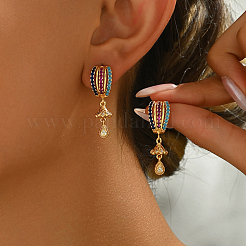 Серьги-гвоздики в форме капли из латуни с разноцветными кубическими цирконами&nbsp;SA6678