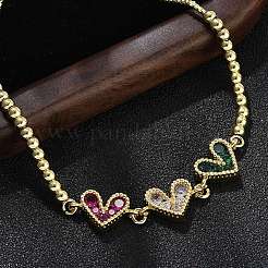 Латунь микро проложить кубический цирконий слайдер браслеты&nbsp;BJEW-S163-01B-G