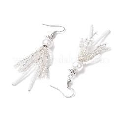 Серьги-подвески из стеклянных бусин ручной работы EJEW-MZ00447