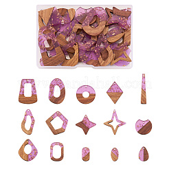 30шт 15 стильные подвески из прозрачной смолы и орехового дерева&nbsp;RESI-FW0001-03