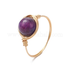 Круглые натуральные радужные кольца с тигровым глазом&nbsp;RJEW-JR00859-01