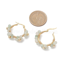 Серьги-кольца из цветочной латуни и натурального зеленого авантюрина&nbsp;EJEW-TA00781-03