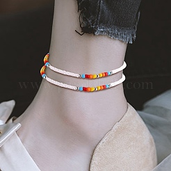 4шт. 4 стиля браслетов и браслетов на ногу из плетеных бусин из стекла и нержавеющей стали 303 SJEW-SW00003-06