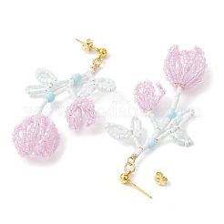 Плетеные бусины в виде цветов и серьги-гвоздики из натурального магнезита EJEW-MZ00152