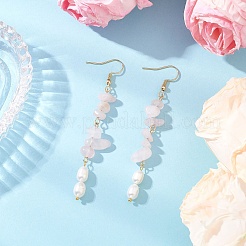 Серьги-подвески из нержавеющей стали 304 с натуральным культивированным пресноводным жемчугом и рисом EJEW-JE06536