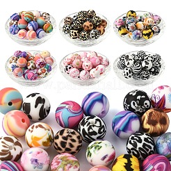 24шт 6 стиля печатные круглые силиконовые фокусные бусины SIL-YW0001-76A