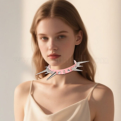 Ожерелья-чокеры из искусственной кожи в стиле панк-рок с заклепками из сплава и шипами&nbsp;NJEW-WH20011-10P-03