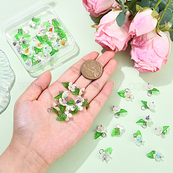 40 шт. 8-цветные подвески в форме листьев из натурального смешанного камня и АБС-пластика с имитацией жемчуга и акрила&nbsp;PALLOY-YW00095