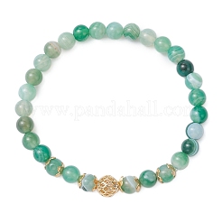 Женские браслеты из натурального зеленого полосчатого агата (окрашенного и нагретого) и латунных круглых бусин&nbsp;BJEW-JB12265-02