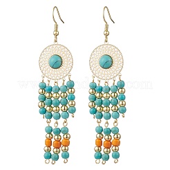 Плоские круглые серьги-подвески из нержавеющей стали 304 с синтетической бирюзой EJEW-JE06454-02