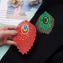 32 шт. 16 стиля полиэстеровая вышитая ткань самоклеящиеся нашивки с павлиньими перьями DIY-PJ0001-26