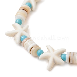 3шт. эластичные браслеты из синтетической бирюзы и натуральных пресноводных ракушек для женщин BJEW-JB12021