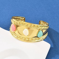 Широкие браслеты-манжеты из нержавеющей стали 304 для женщин BJEW-K285-02G