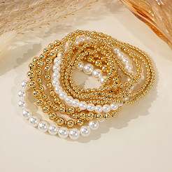 9 шт. латунный браслет с круглыми бусинами из искусственного жемчуга&nbsp;QZ7460-1