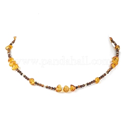 Ожерелья из натурального янтаря и граненых круглых бусин тигрового глаза.&nbsp;NJEW-JN05880