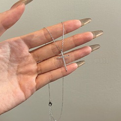 Религиозный крест 925 стерлингового серебра паве кубический цирконий кулон ожерелья для женщин&nbsp;NJEW-F338-03P