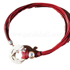 Богемный двойной кулон из сплава с кольцом из вощеной искусственной кожи FS-WG722D8-01