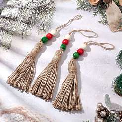 Рождественская подвеска из натурального дерева с бусинами HJEW-JM02350