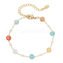 Разноцветные браслеты из бусин кошачий глаз и пластикового жемчуга для женщин&nbsp;BJEW-JB12971