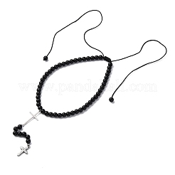 Регулируемые ожерелья с подвеской из нержавеющей стали с двойным крестом NJEW-F336-02P