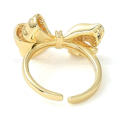 Открытые манжеты из латуни с бантом и микро-паве с прозрачным цирконием для женщин RJEW-C098-19G