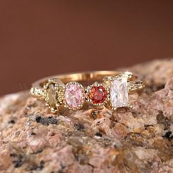 Кольца из латуни с цветными кубическими цирконами FS-WGD0B16-02