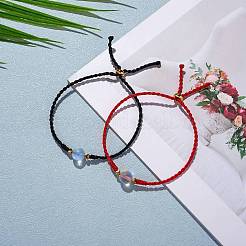 2шт 2 цвета синтетический лунный камень круглый браслет-слайдер из бисера&nbsp;BJEW-SW00057-01