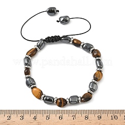 Браслеты из плетеных бусин из натурального тигрового глаза и немагнитного синтетического гематита для мужчин и женщин&nbsp;BJEW-Z148-08P-04