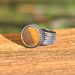 Кольца из нержавеющей стали 304 с натуральным тигровым глазом для мужчин&nbsp;FS-WGE1297-01