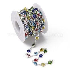 Ручной плоские круглые латунные Lampwork сглаза бисером цепи CHC-P002-01S