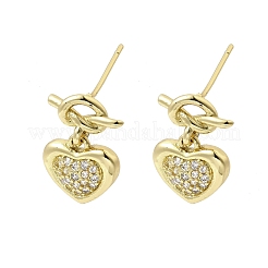 Серьги-гвоздики в форме сердца из латуни с прозрачным кубическим цирконием&nbsp;EJEW-L261-015G